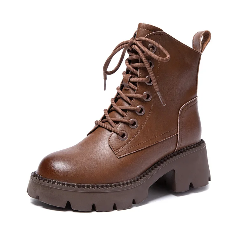 

Luxury New Chunky Retro Shoes Women's Western Boots Punk Lace Up Buckle Motorcycle Boot Zipper Mid Calf Boots Ladies Short Botas