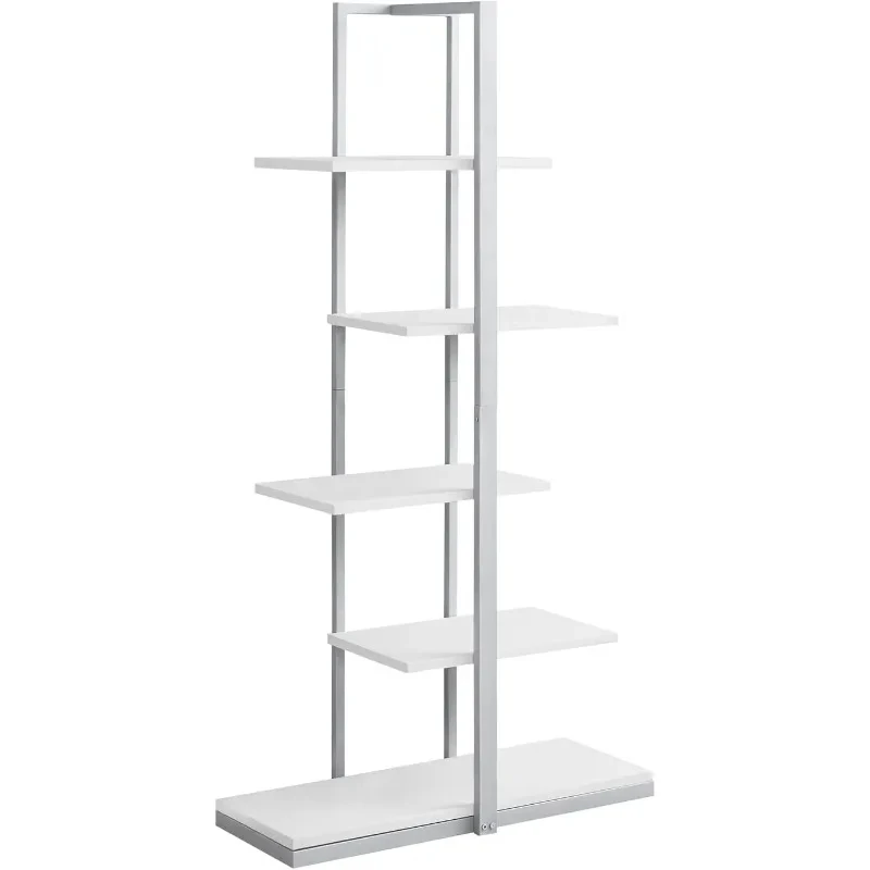 

Monarch Specialties I 7233 Bookshelf, Bookcase, Etagere, 5 Tier, 60" H, Office, Bedroom, Metal, Laminate, White, Grey