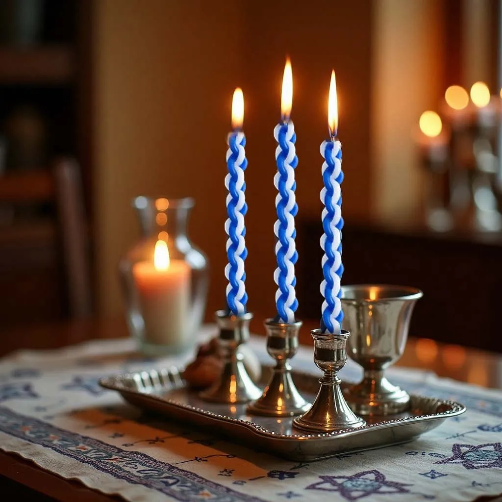 2PACK Havdalah Candle Blue and White Braided Jewish Largest Candle Smokeless Lighting Shabbat Candles for Saturday Night