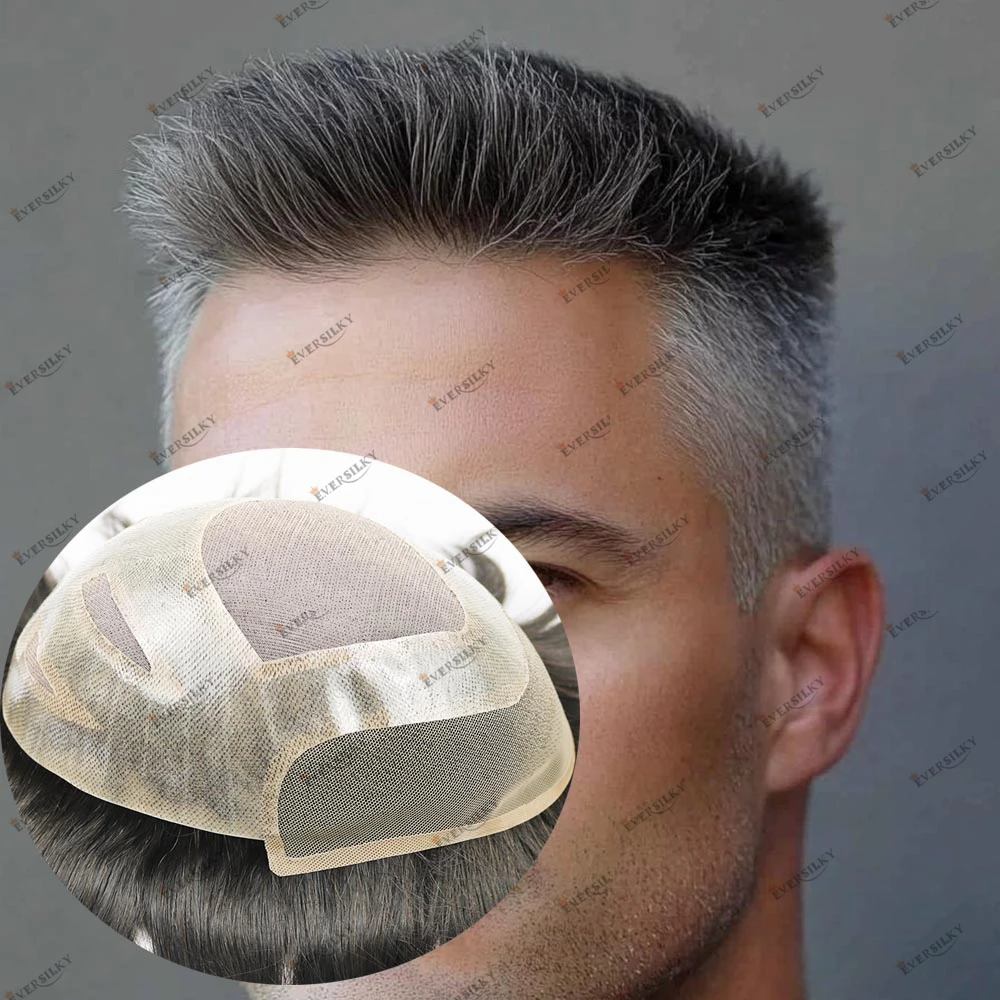 خط شعر طبيعي فائق غير مرئي بعقدة واحدة عالي الدقة من الدانتيل الأمامي شعر مستعار للرجال 20 #   1ب30 #   شعر مستعار ذكر أشقر أسود ورمادي