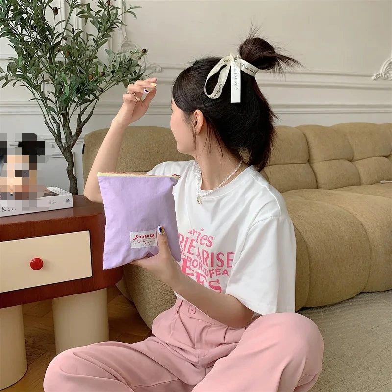 made for females pink portable cosmetic storage bag, no inner bag top zipper, dustproof storage helper