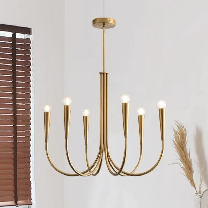 Modern and Simple Curved Multi-head Lamp Nordic Style Restaurant Branch Chandelier Retro Living Room