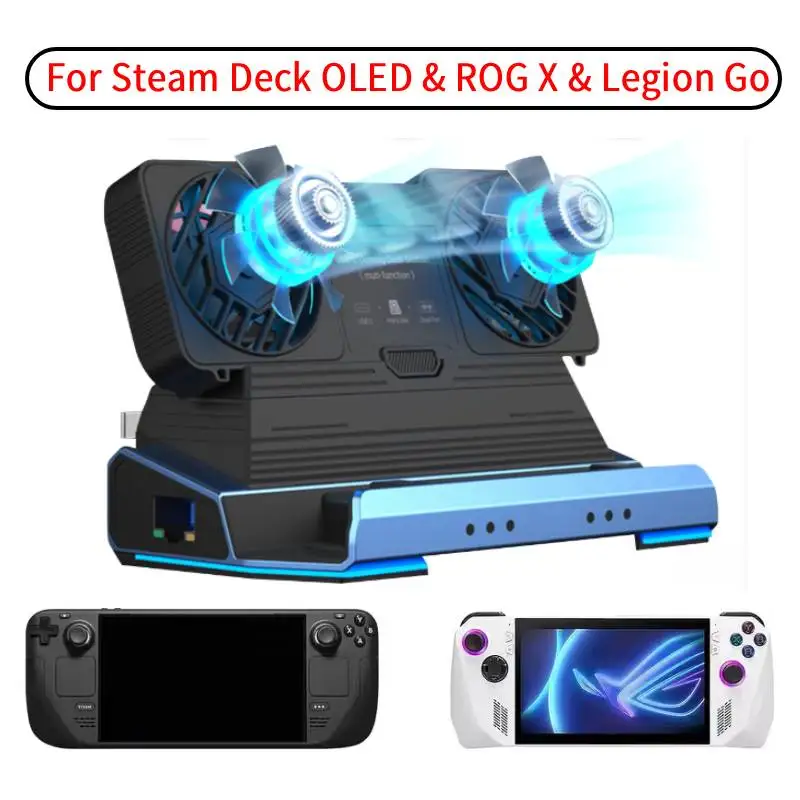 

9/10-IN-1 Docking Station for Steam Deck OLED&ROG Ally X&Legion Go, Dual Cooling Fan 4 USB Ports and 4K@60Hz, 100W Charging Port