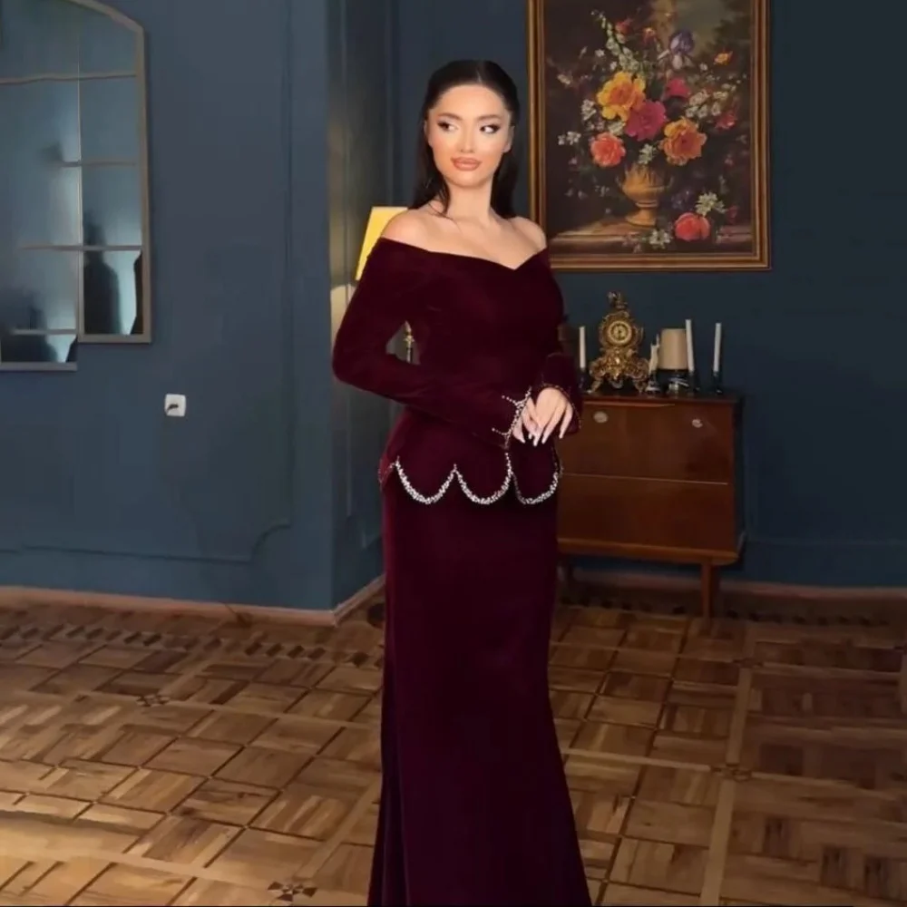 

Customized Exquisite Long Sleeve Flower Women Prom Dress Ruched Charming Mermaid Zipper Party Dress Sexy Beading Evening Gown