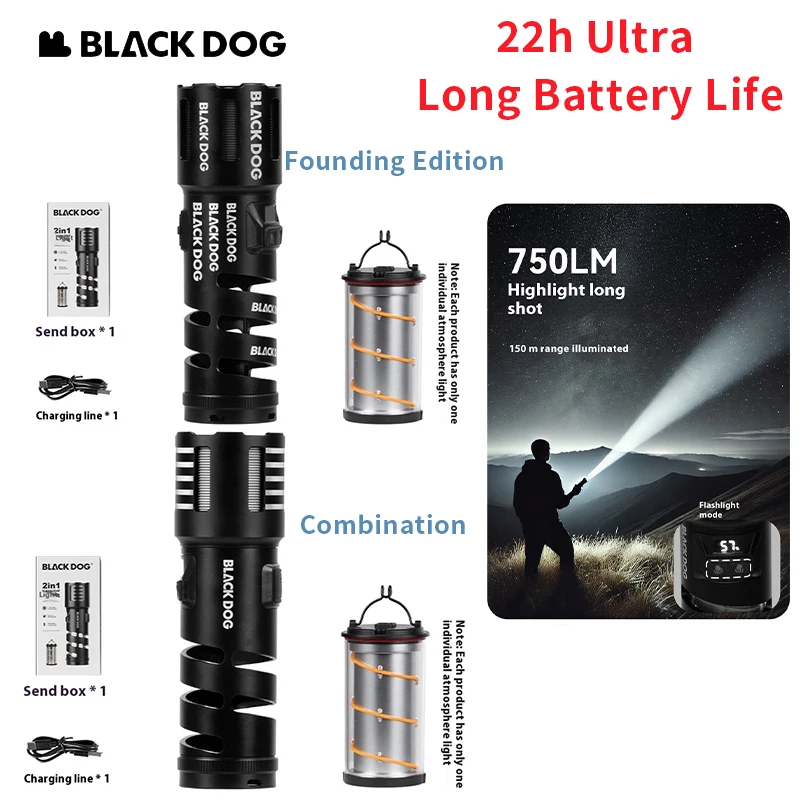 

Naturehike BLACKDOG Eternal Day Combination Flashlight With Aluminum Alloy Dual-Use Design 22h Battery Life Ipx5 Strong Anti