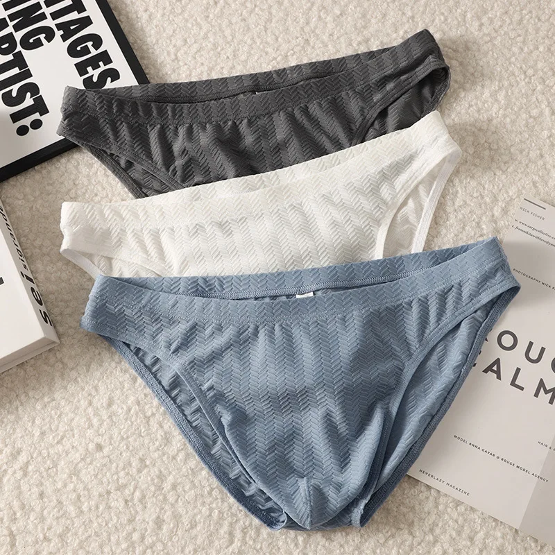 Lace-Like Herringbone Texture Briefs for Men Sexy Low Rise U Convex Pouch Underpants Erotic Underwear Coomfort Breathable Trunks
