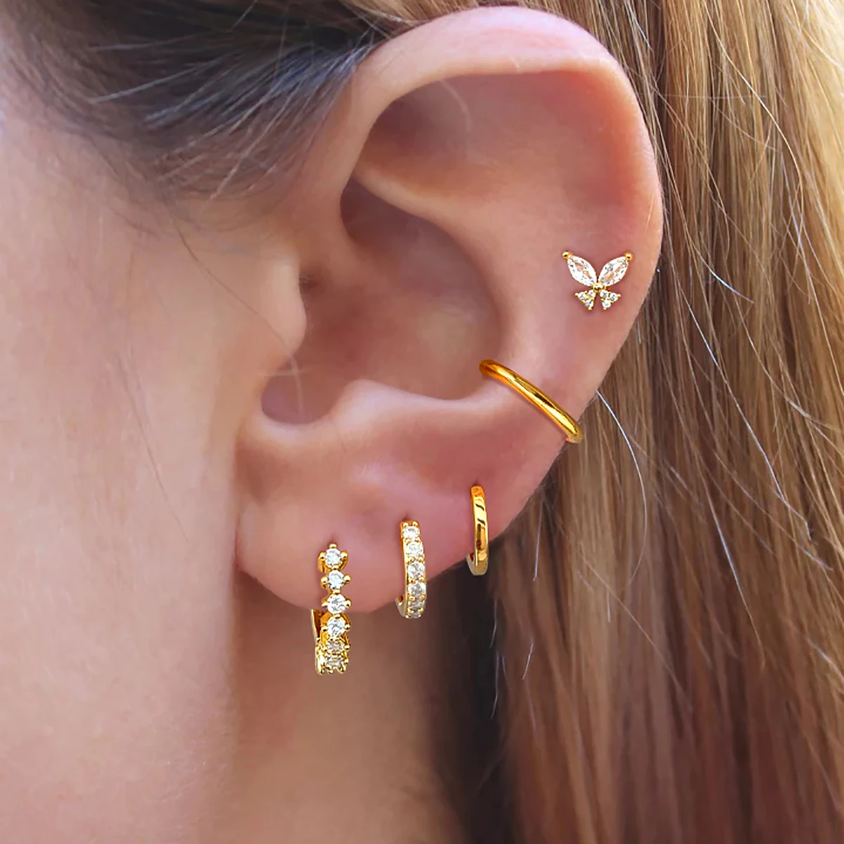 CRMYA 5 pezzi/set orecchini per donna moda polsino dell'orecchio zirconi farfalla orecchini a cerchio orecchini da donna gioielli da festa