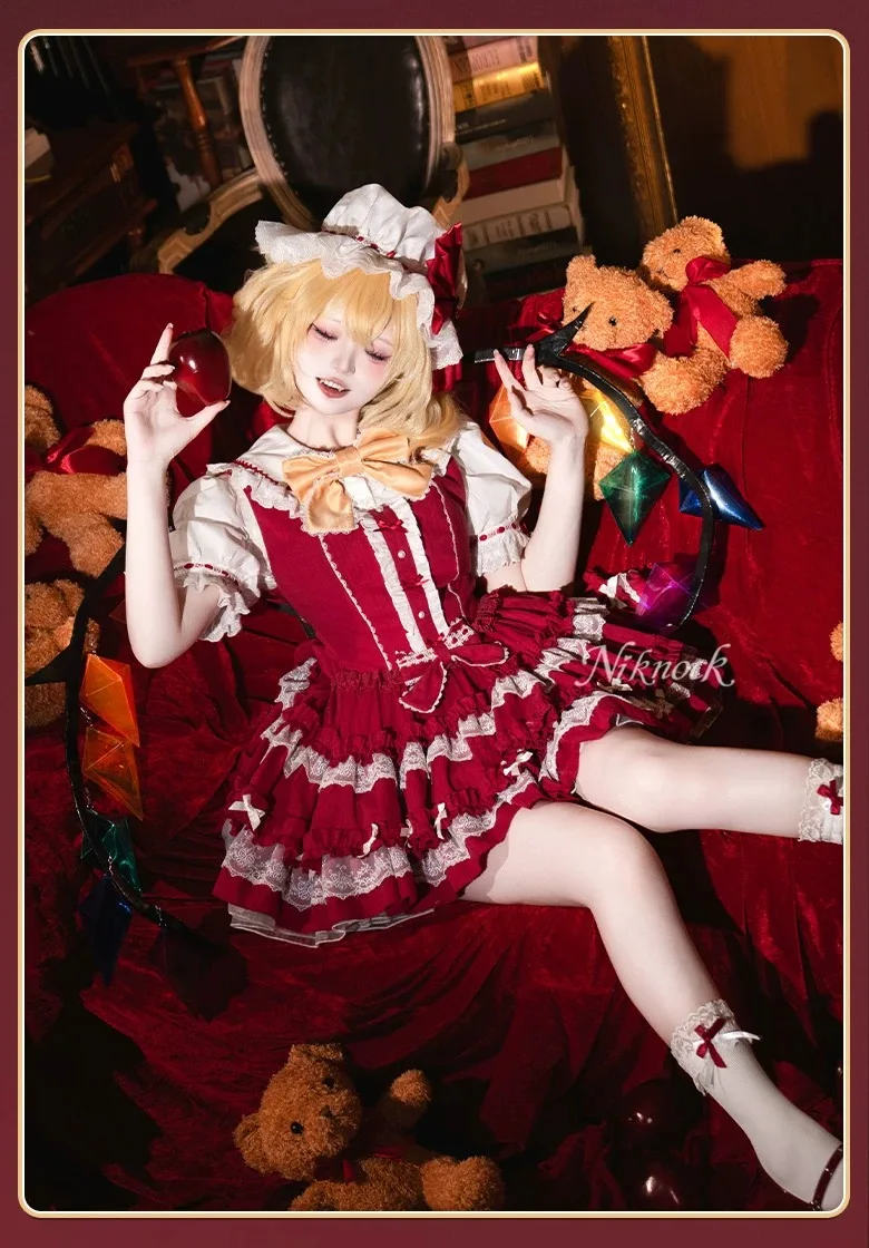 

Touhou Project Flandre Scarlet Cosplay Costume Halloween Party Sweet Lolita Dress Props Wig Accessories Set Girls Maid Uniform