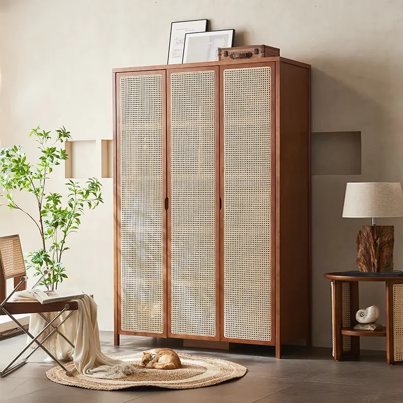 Dust Proof Aesthetic Rattan Closet Tall Wooden Nordic Open Bedroom Wardrobe Organizer Clothes Armario De Ropa Bedroom Furniture