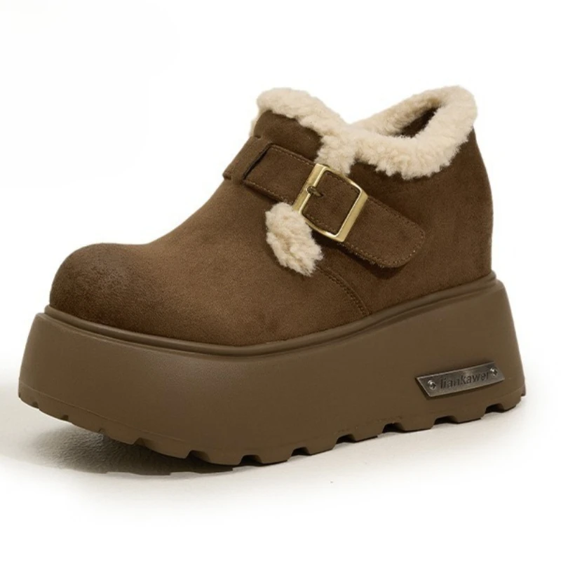 Fujin 10 سنتيمتر 3 بوصة أحذية الثلوج منصة الكعوب للنساء جلد الغزال حذاء من الجلد أحذية مريحة معزول أحذية الشتاء الدافئة #1