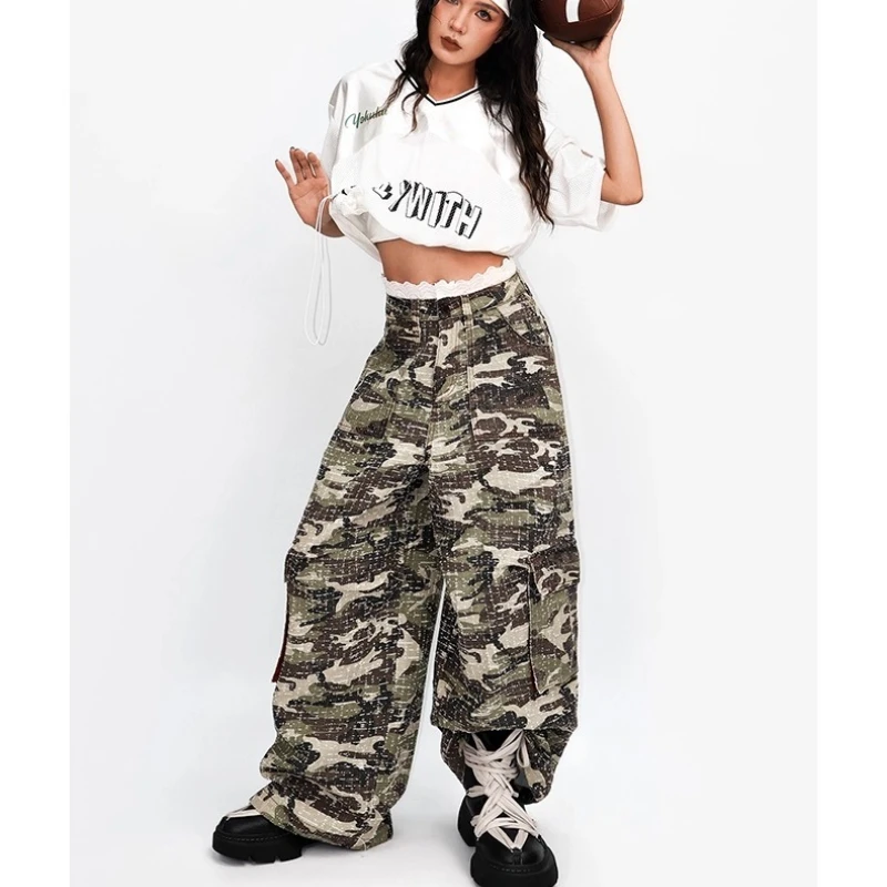 กางเกงลำลองผู้หญิงสไตล์อเมริกันเรโทร ดีไซน์หวานเท่ ทรงหลวม ใส่สบาย รุ่นใหม่สำหรับฤดูใบไม้ร่วง ทรงตรง ช่วยพรางหุ่น ใส่ได้หลายโอกาส ขากว้างขายาว