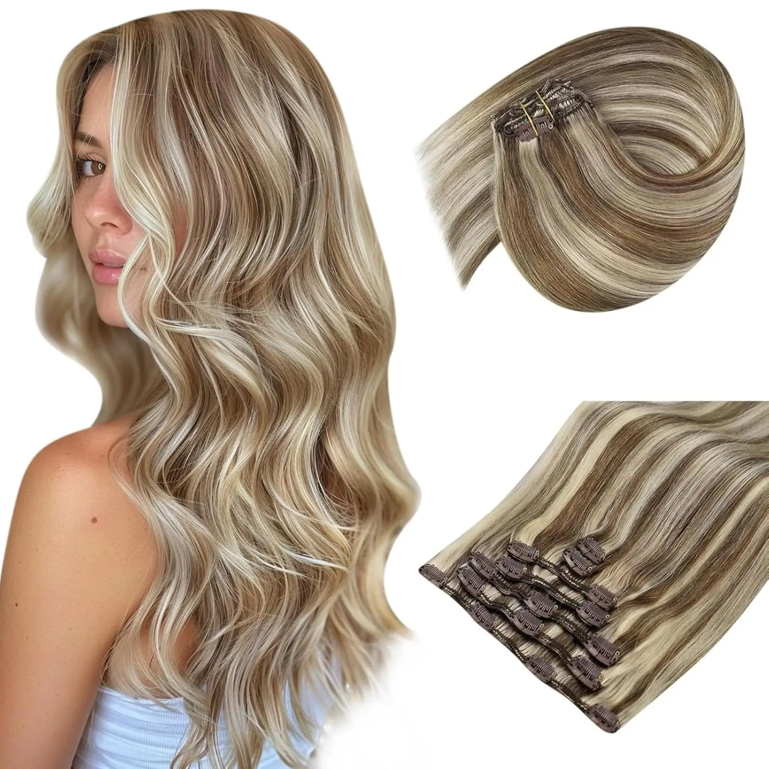 

VeSunny Clip in Hair Extension Balayage Hair Extensions Stright Remy Hair Long Hair Extensions Real Human Hair For Woman