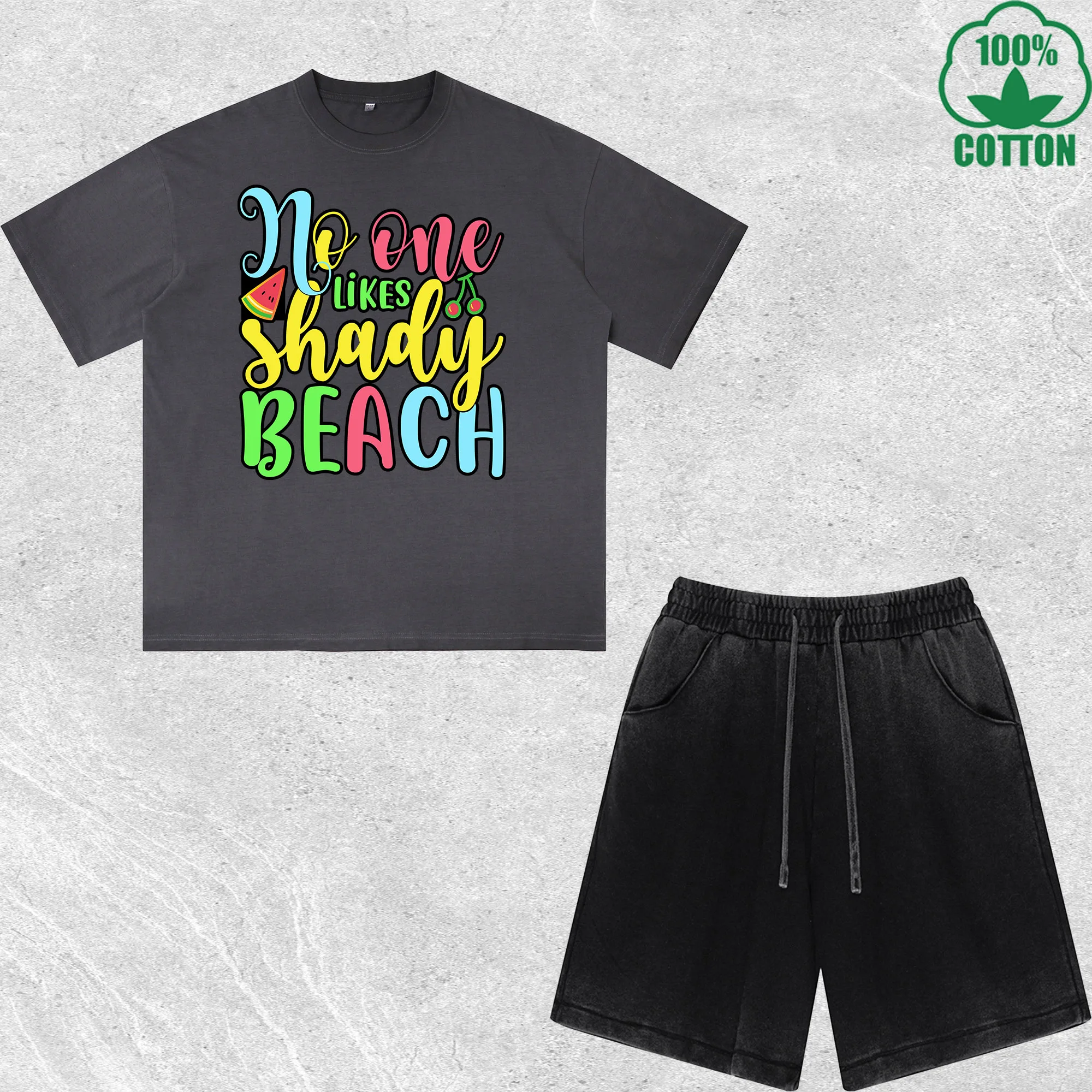 

No One Likes a Shady Beach Printed Dirty Wash T-Shirt Shorts Set Multicolor Combo Loose Trendy Fashionable 100%Cotton