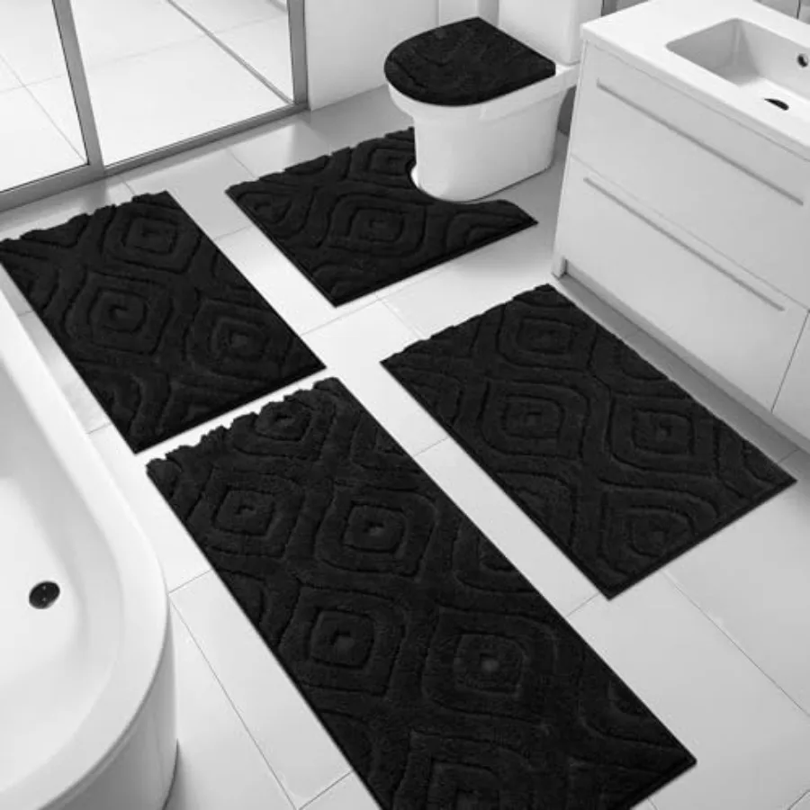 

Bathroom Rugs Sets 5 Pcs Ultra Soft Absorbent Bath Mat for Bathroom Non Slip Washable Bath Rug Set with Toilet Cover Plush Bath