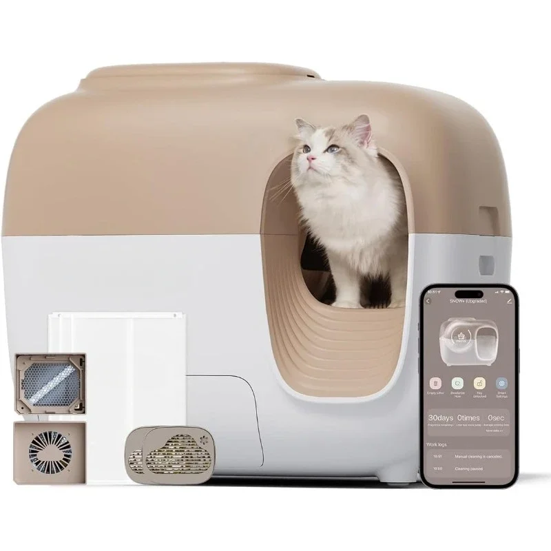 

Automatic Cat Litter Box Self Cleaning Litter Box Less Smell,Minimal Tracking,Easiest Setup Cleanup 7-Stage Safety Protection