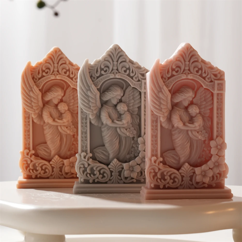 

Mother and Baby Angel Silicone Mold Sculpture Guardian Angel Soy Wax Candle Mold Gypsum Figure Decoration Plasters Resin Mold