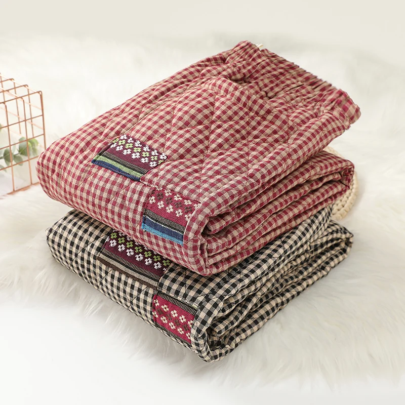 กางเกงขายาวทรงฮาร์ลานผ้าฝ้ายลายสก็อตย้อนยุคสำหรับผู้หญิง เอวสูง บุผ้าฝ้าย อุ่นสบาย เหมาะสำหรับฤดูใบไม้ร่วงและฤดูหนาว