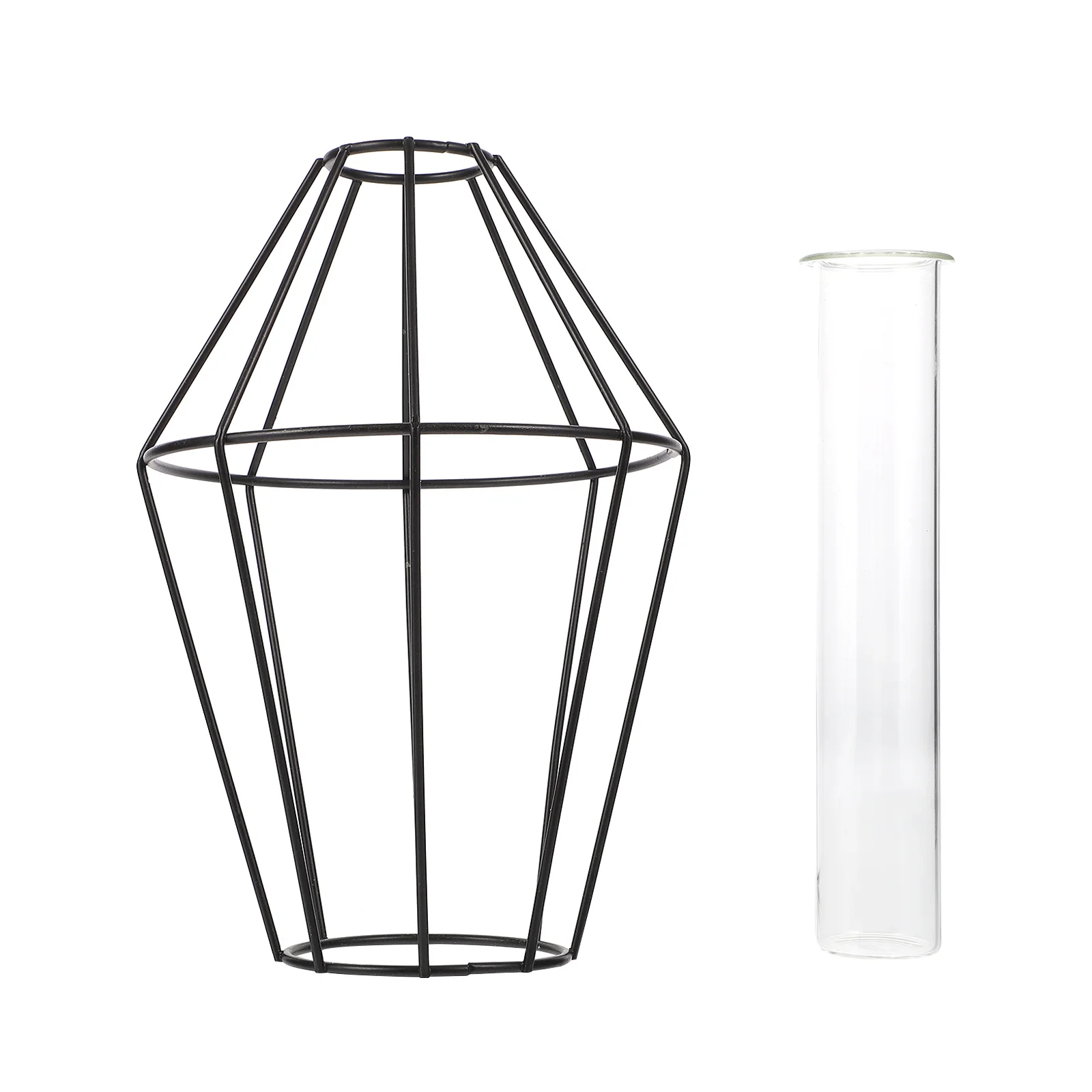 

1Set Iron Art Flower Vase Modern Design Durable Glass Hydroponic Vase Practical Office Home Decoration Glass Vases