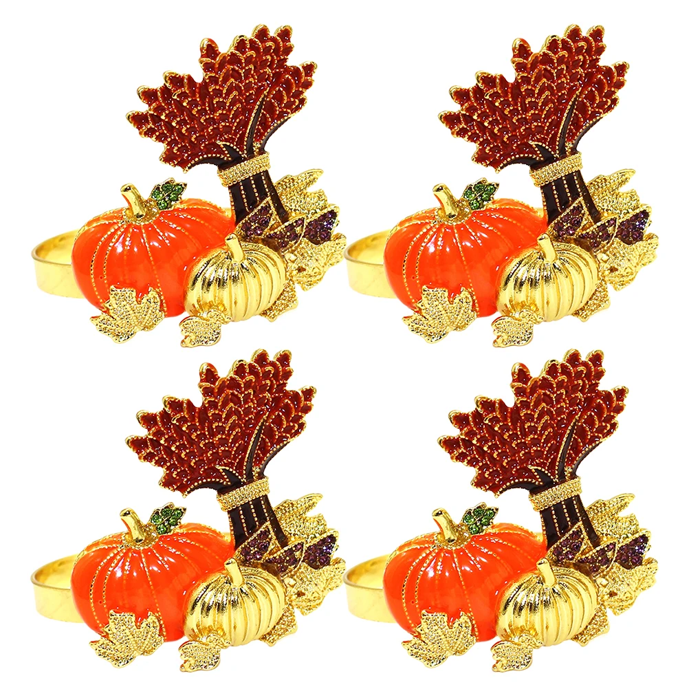 

4pcs Napkin Rings Fall Dinner Decor Table Settings Accessories Berry Event Thanksgiving Metal Reusable Durability Festive Kin