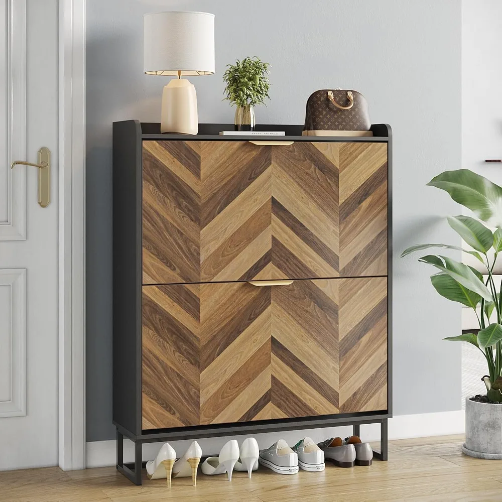 

Quality productShoe Storage Cabinet with 2 Flip Drawers, Farmhouse Shoe Cabinet Storage for Entryway, Free Standing Hidden Narro