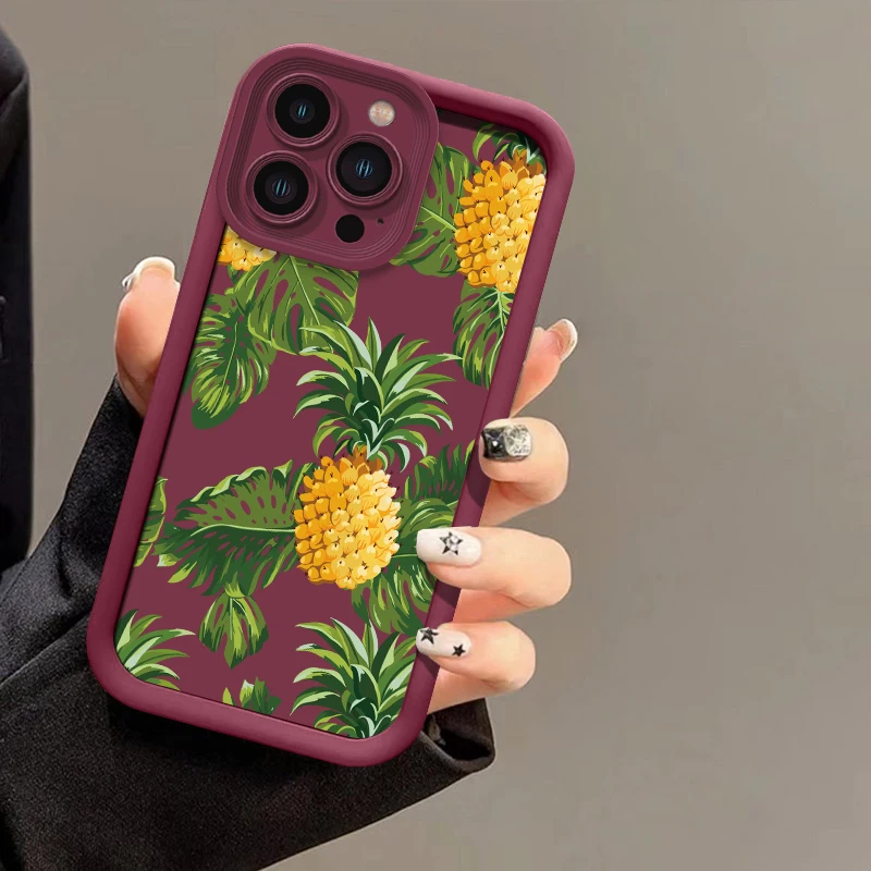 الأناناس البرتقال زهرة طباعة جراب هاتف آيفون 13 14 برو ماكس 17 الهواء 16 15 زائد 12 Mini 11 SE لينة سيليكون ماتي غطاء