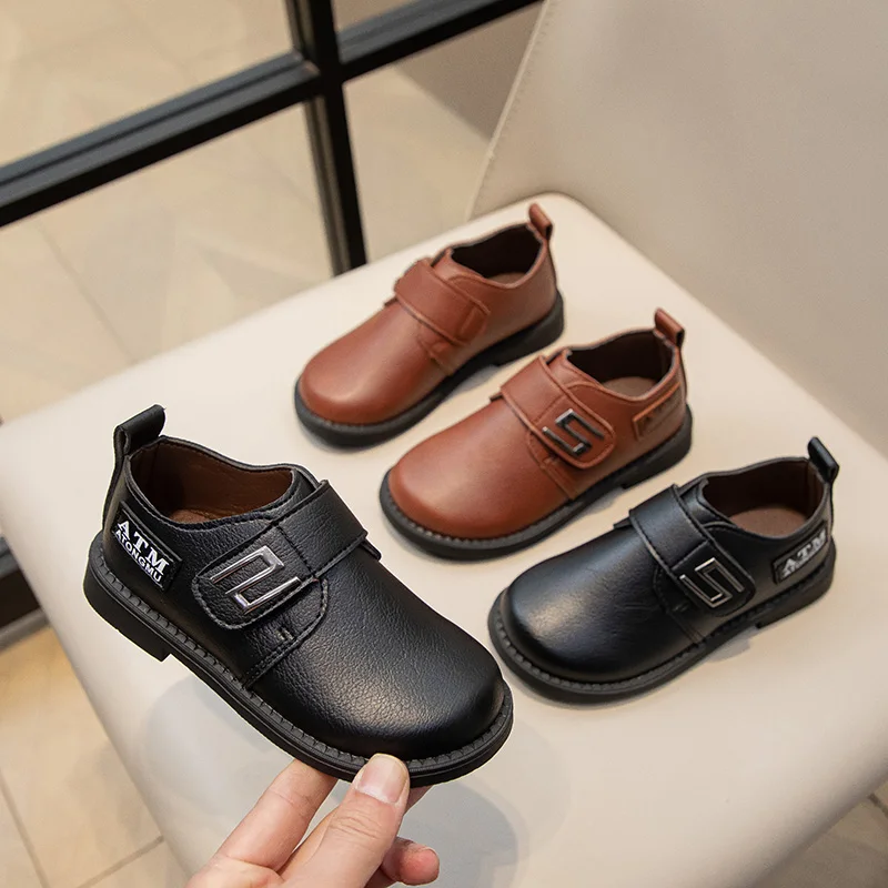 Spring Autumn Boys School Leather Shoe Classic Black Brown Children Fashion Loafers Performance Soft Soled Kids Party Flat Shoes