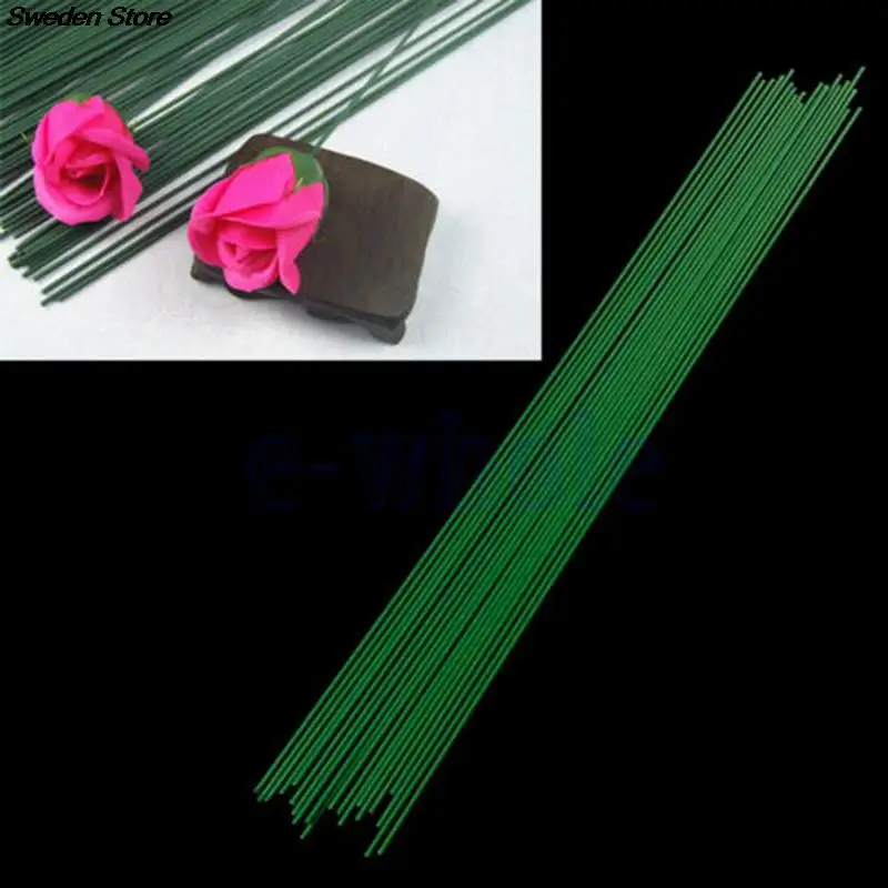 12pcs/lot Mew Green 60cm Iron Wire Plastic Florist Stub Stems Floral Wire Wedding Bridal Bouquet Craft Decor Artificial Flowers