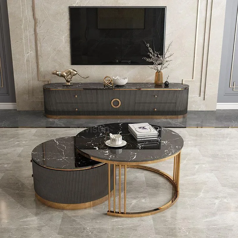 

Marble Rectangular Center Tables Living Room Lowboard Round Coffee Table Combination Sideboard Meuble Cuisine Home Furniture