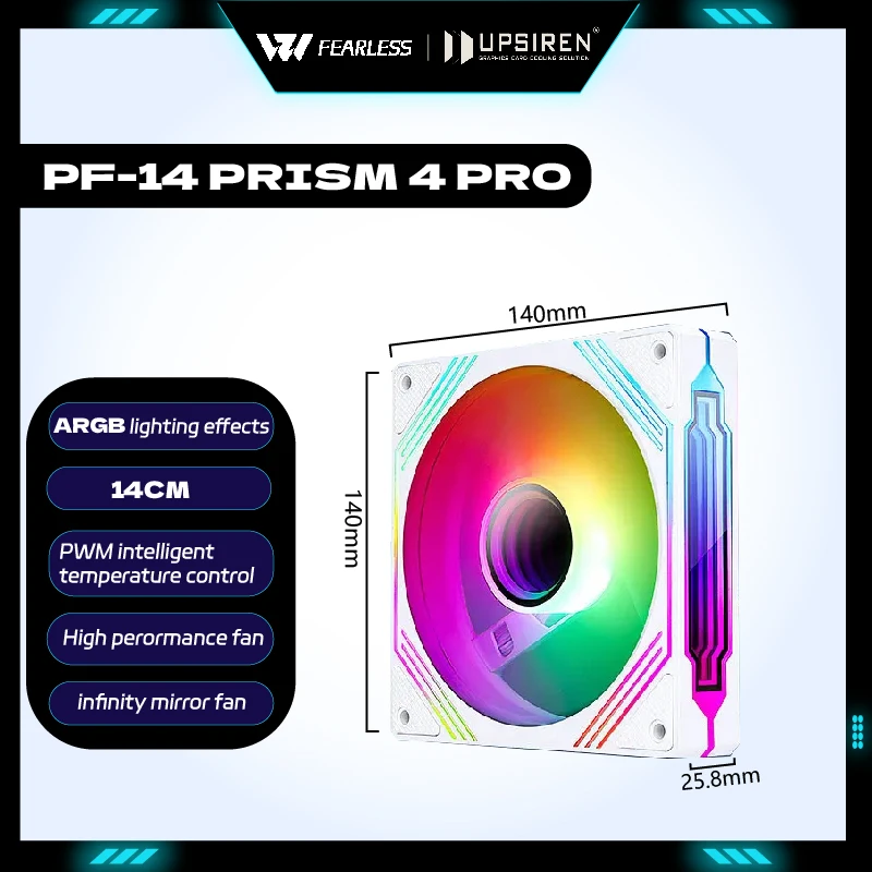 

PF-14 Prism 4Pro PC Fan 140mm ARGB high-performance cooling fan PWM 4PIN 5v-3pin 12V Large Air Volume 61.5CFM ventilador UPSIREN