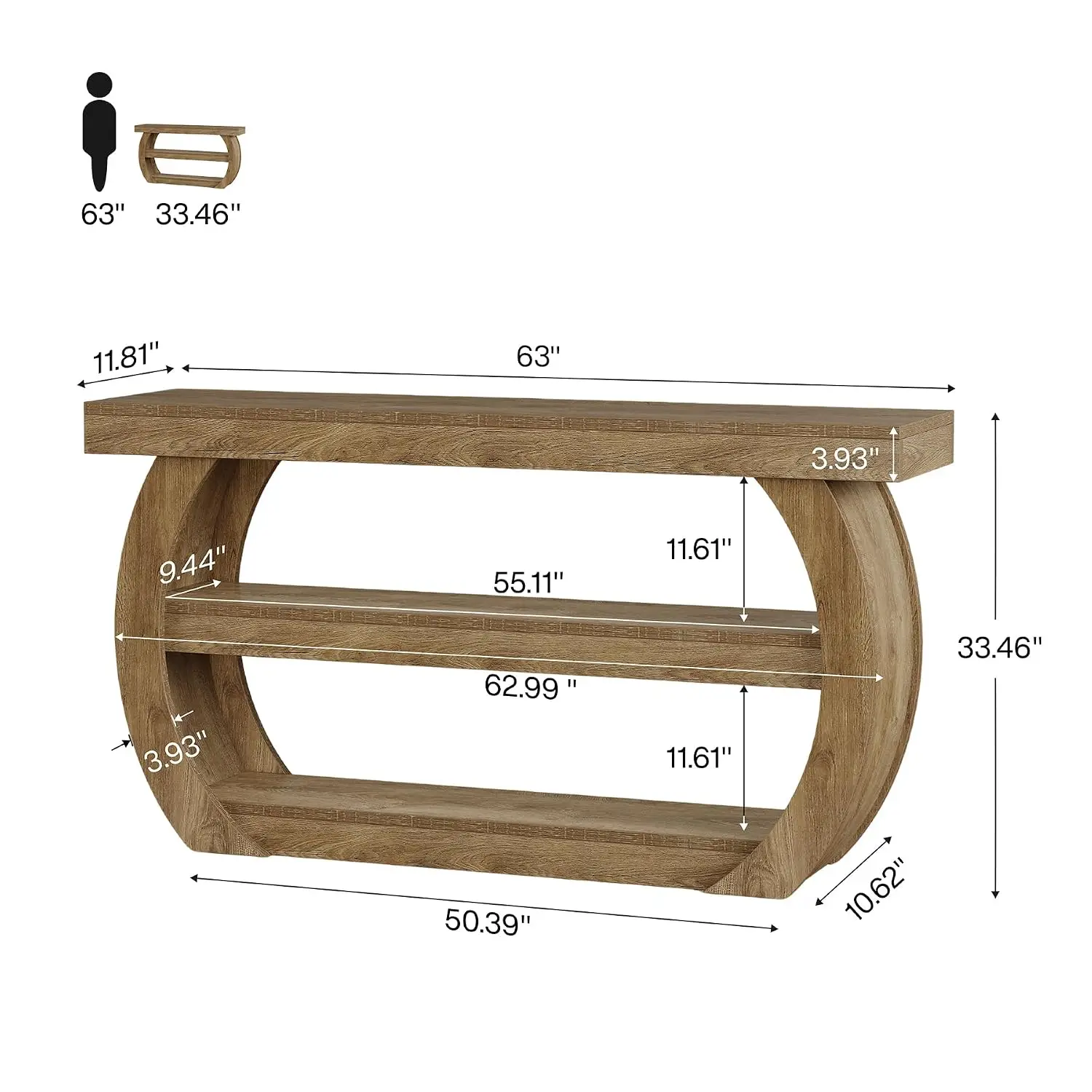 Farmhouse Console Table 3-Tier Wooden Entryway Storage Shelf 63