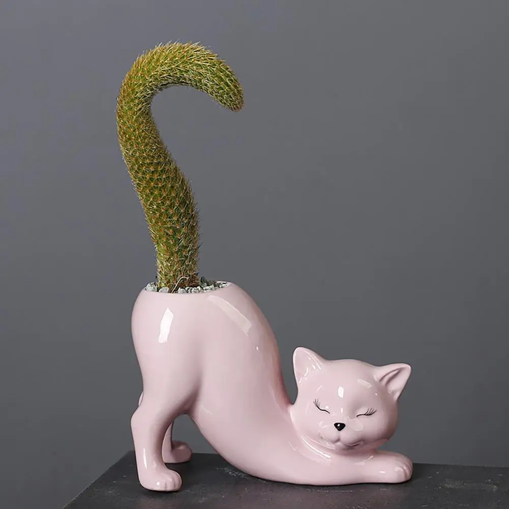 

Children Room Planter Ceramic Kitten Succulent Planter Pot with Drainage Port Unique Minimalist Design Bonsai Holder Flower