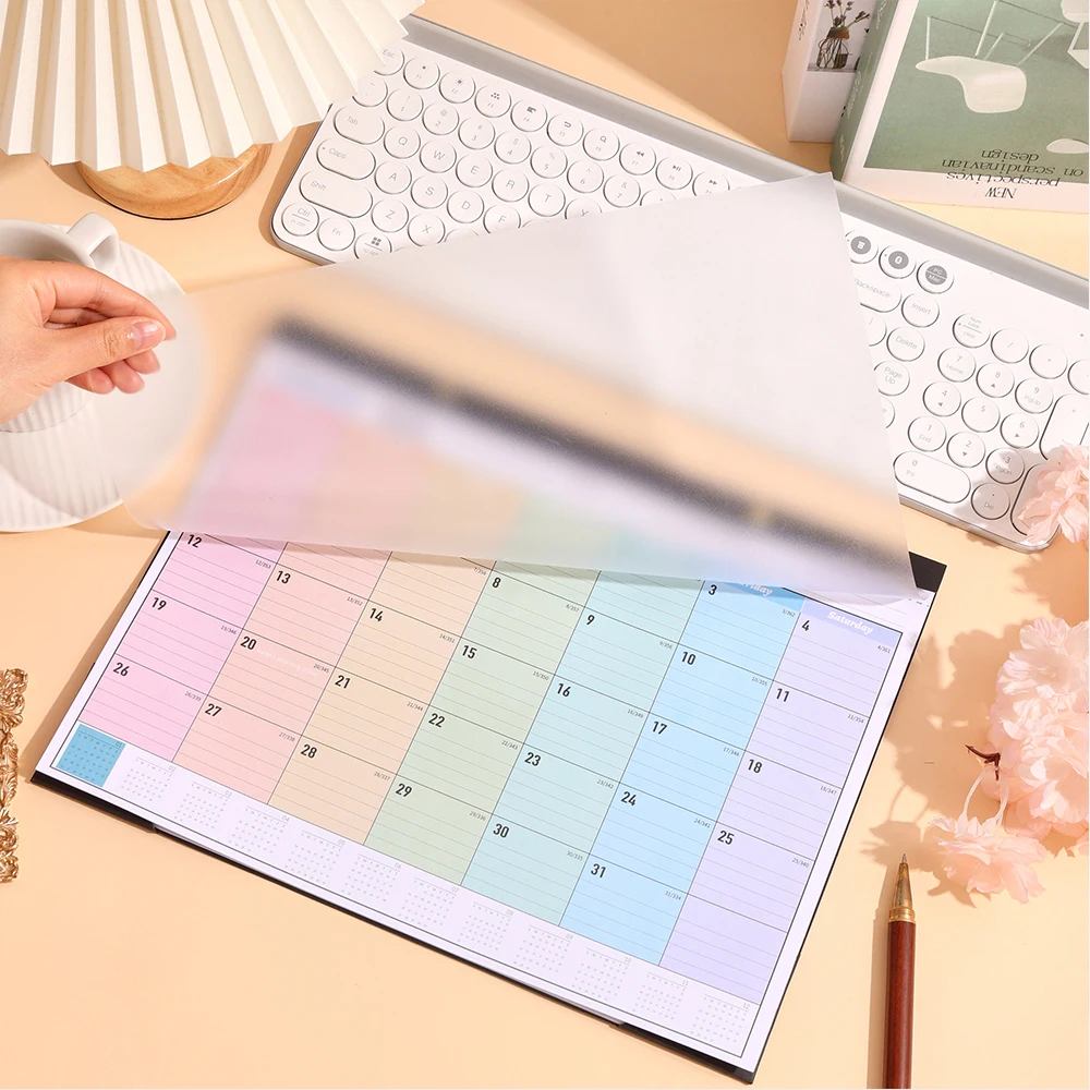 12 sheets 2025 Colorful Monthly Wall Calendar Rainbow Weekly Planner Daily Study Check-in Message Hanging Calendar For School