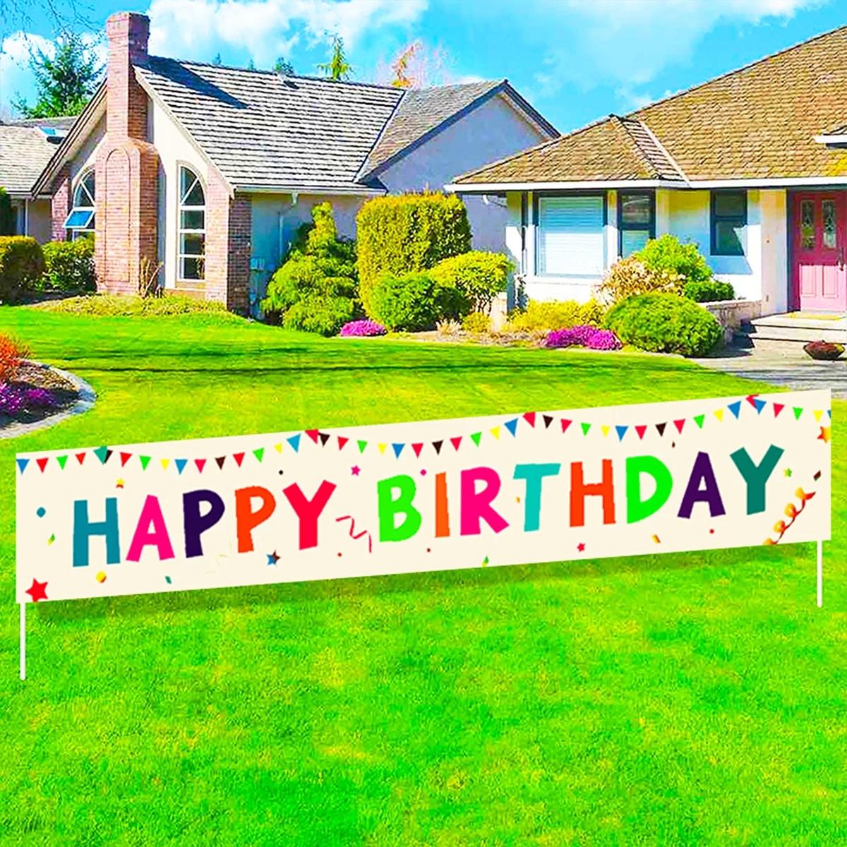 1Pc Happy Birthday Banner decorazioni colorate per feste di compleanno Yard Sign sfondo per Baby Shower forniture per interni ed esterni