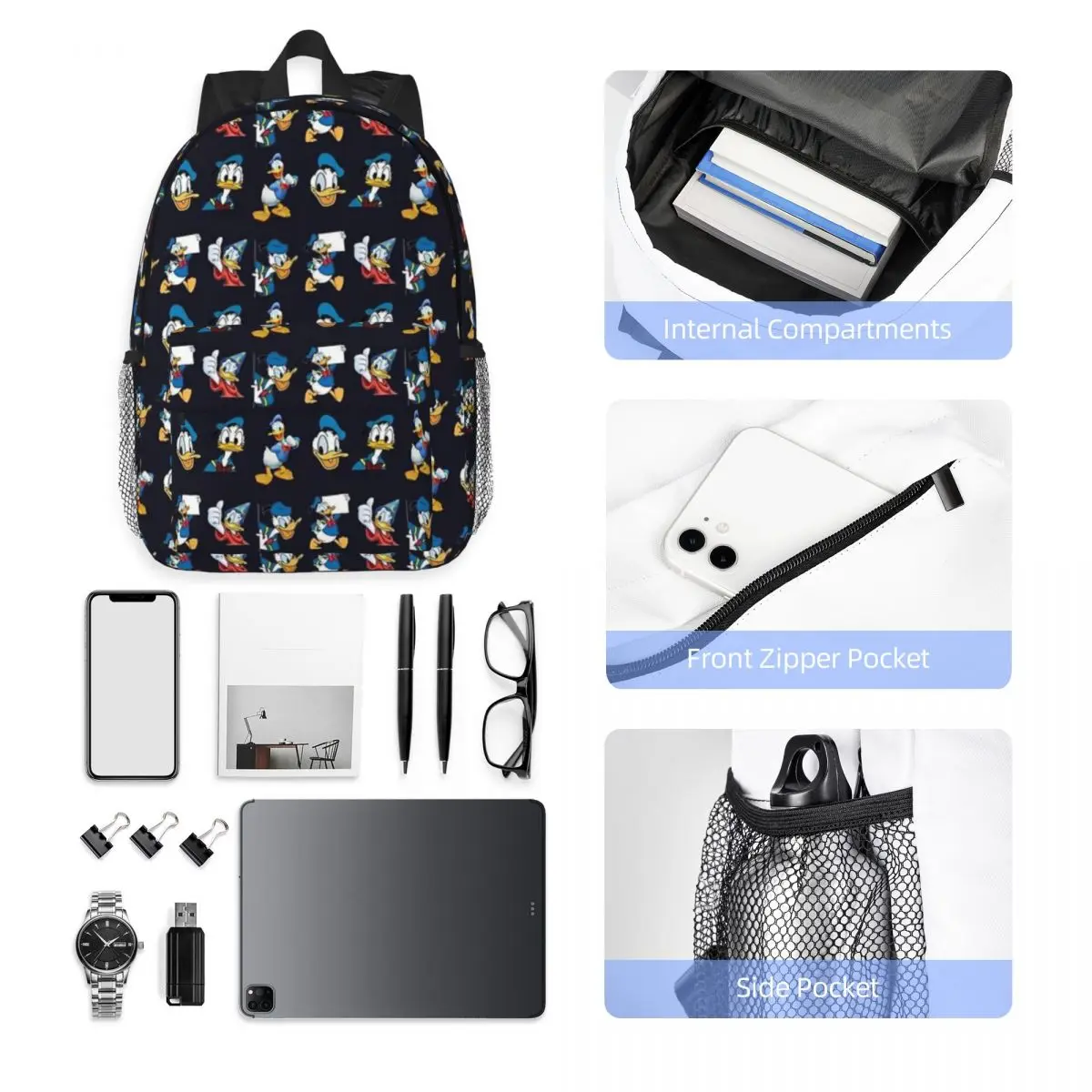 Donald Duck Compact 15-Inch Backpack - Stylish Lightweight Bag Perfect for Students and Commuters