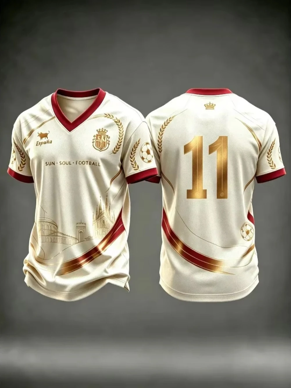 Spain Fan Inspired Soccer Jersey 3D Numbers Print V-Neck Quick Dry Breathable Outdoor Football Match Sports Unisex T-shirt