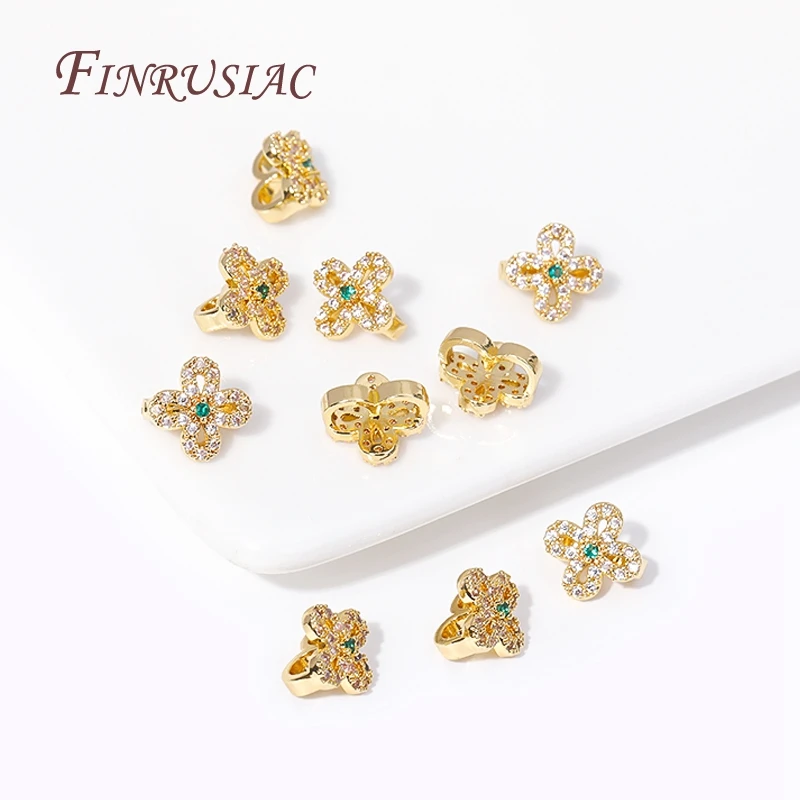 Conector en forma de flor de circón con incrustaciones chapadas en oro de 18K, separadores de 2 agujeros, accesorios para pulseras, cuentas espaciadoras, fabricación de joyas DIY