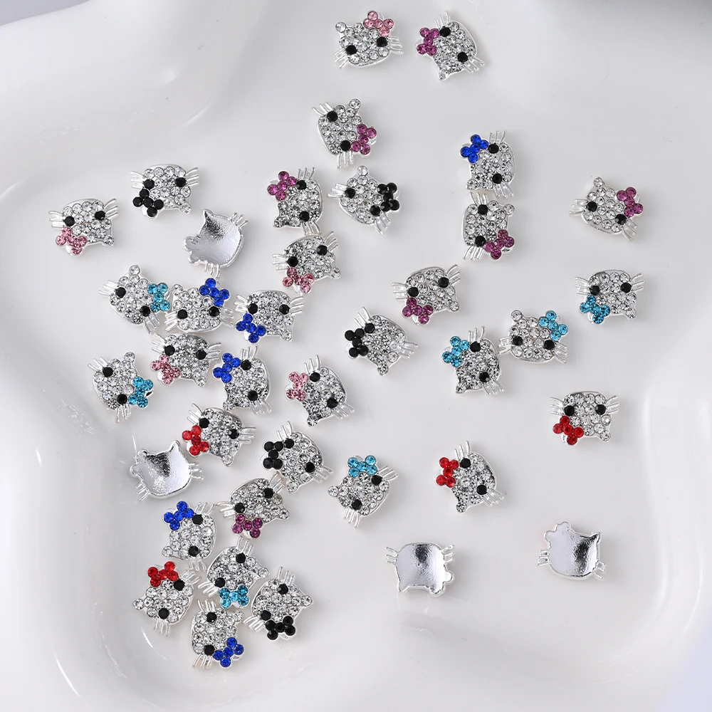 30pcs/Box Hello Kitty Nail Charms 3D Cute Cartoon HelloKitty Rhinestone Crystal Nail Accessories For Women DIY Luxury Nail Decor