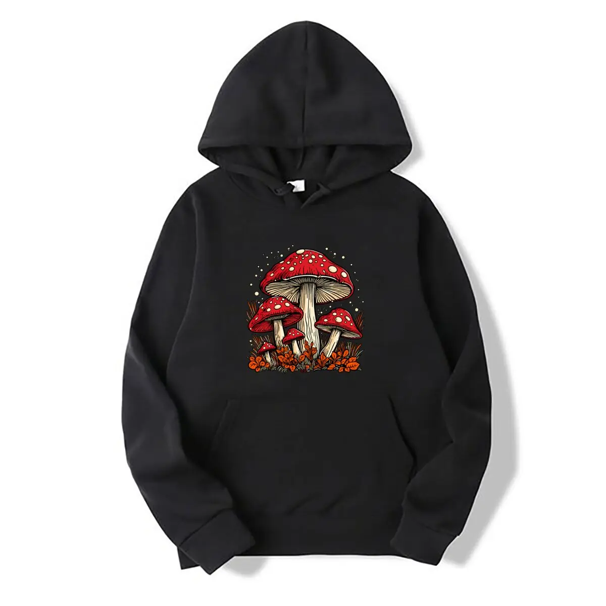 Vintage Red Spotted Mushroom Forest Botanical Illustration Autumn and winter new men's and women's hooded sweatshirts