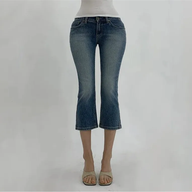 

Washed Vintage Slim Fit Elastic Denim Jeans High Waist Casual Cotton Blue Seven-Foot Length Jeans Women's Fashion