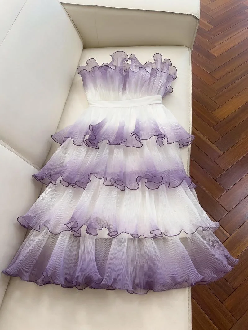 

Ele Romantic adualPurple adient Dr Slimming Waist Beach Vaion Cakedr Polyester Fabric Highwaisted A-line Skr...