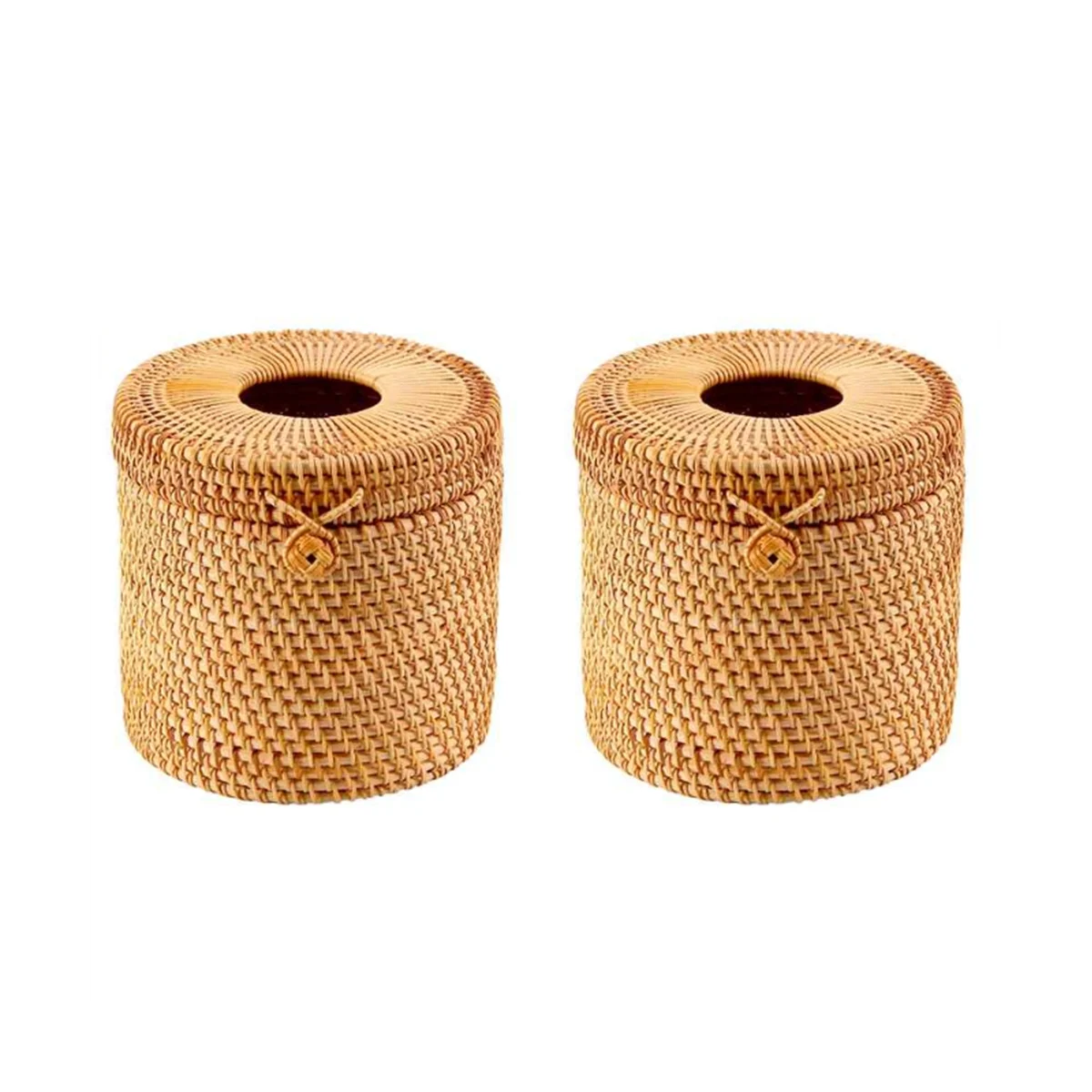 2Pcs Rattan Tissue Box Toilet Paper Cover Wicker Decorative Holders with Lid for Storage Single Roll and Tissues