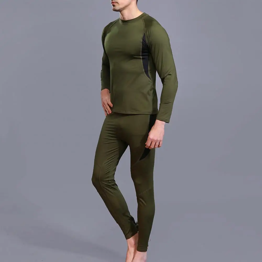 

Fall Spring Sports Tracksuit Men's Winter Thermal Underwear Set Round Neck Long Sleeve Pajamas Sports Tracksuit Top for Warmth