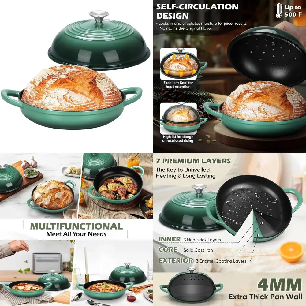 

Enameled Cast Iron Dutch Oven, 5.5 QT, Oven-Safe, Non-Stick, Dual Handled Sourdough Bread Pan, Up to 500°F, Olive Green
