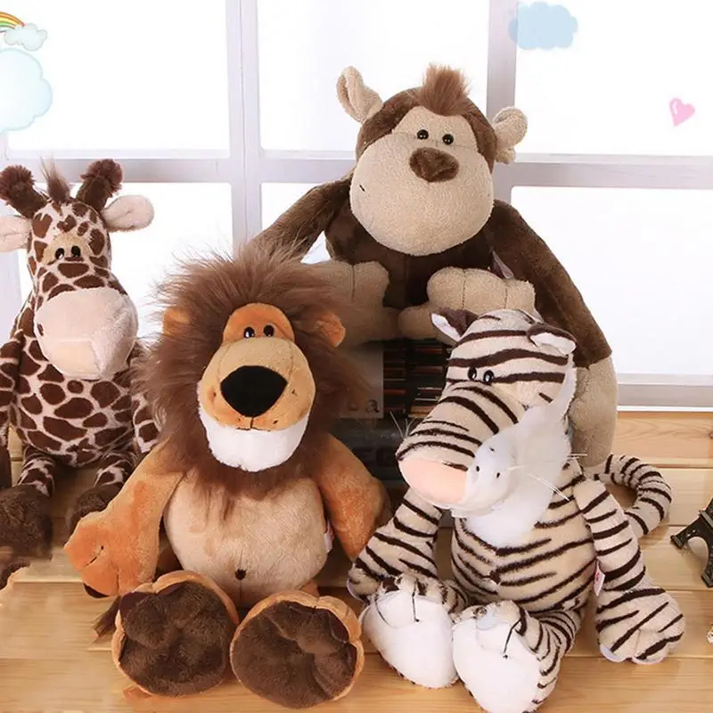 Jungle Animal Plush Toys Stuffed Lion Elephant Giraffe Soft Plush Dolls for Kids Cute Animal Plush Toys Children Birthday Gift