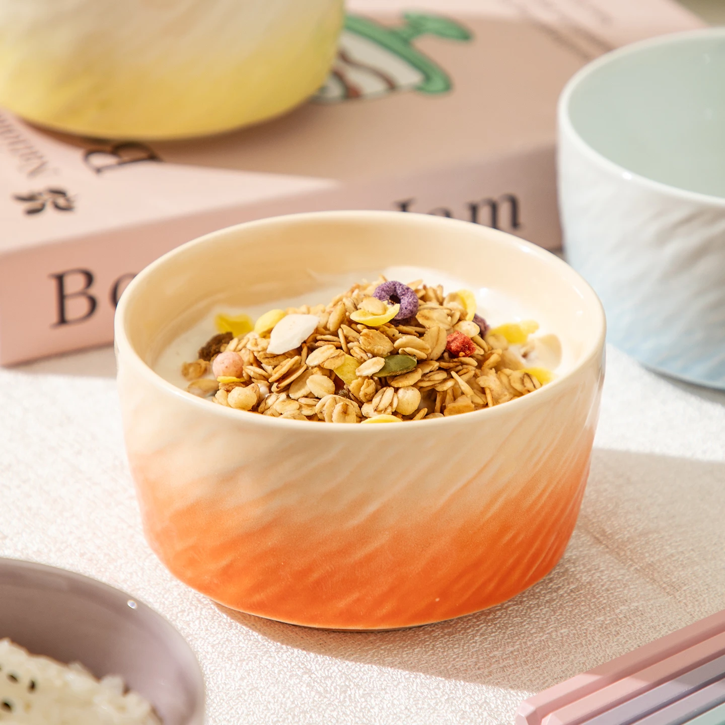 Dopamine Style Gradient Color Ceramic Bowl High Quality Under Glaze Color Household Rice Bowl Festival Friends Exquisite Gifts