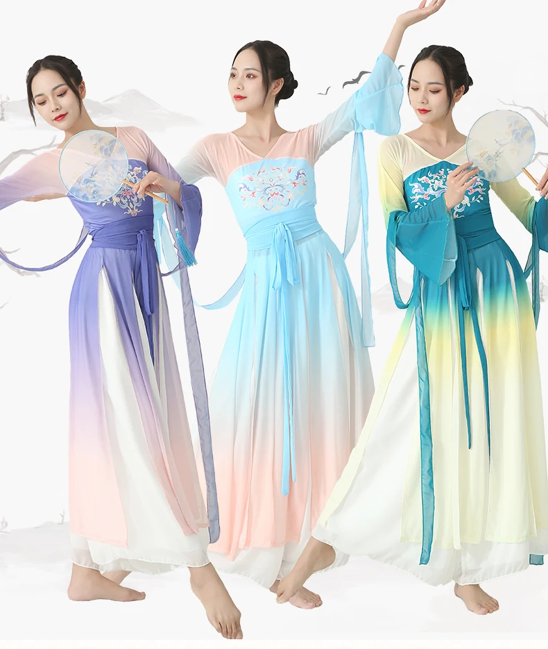 

Chinese folk dance classical dance dress elegant fairy gas dress performance dress set body rhyme dress women's practice dress