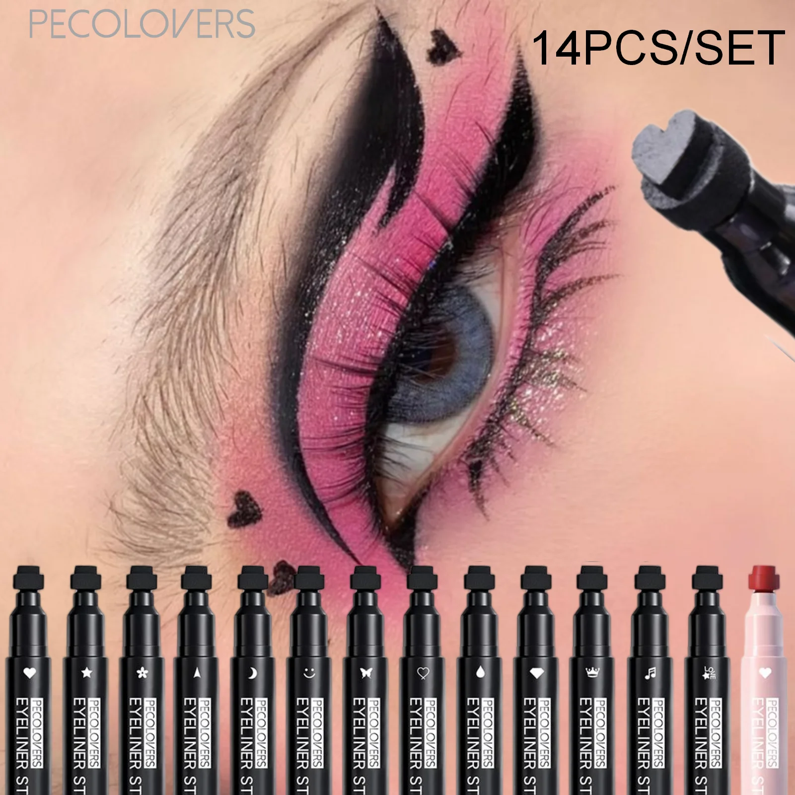 12pcs/set Double-head Liquid Eyeliner - a Dual-Purpose Winged Eye Stamp And Felt-Tip Pen, Waterproof, And Resistant to Smudging