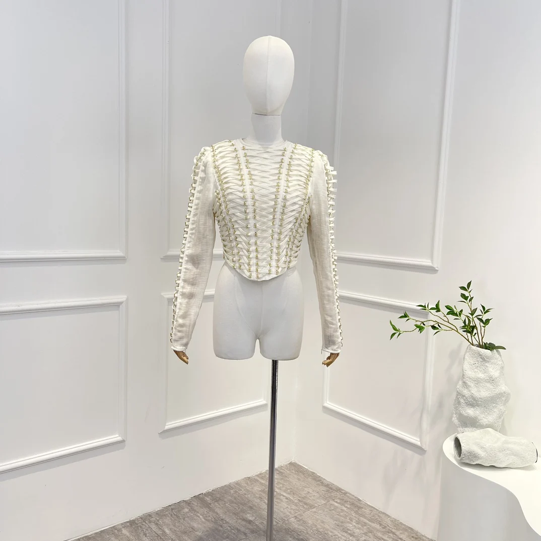 

2025 High Quality White Blouse Tops Linen Silk for Women