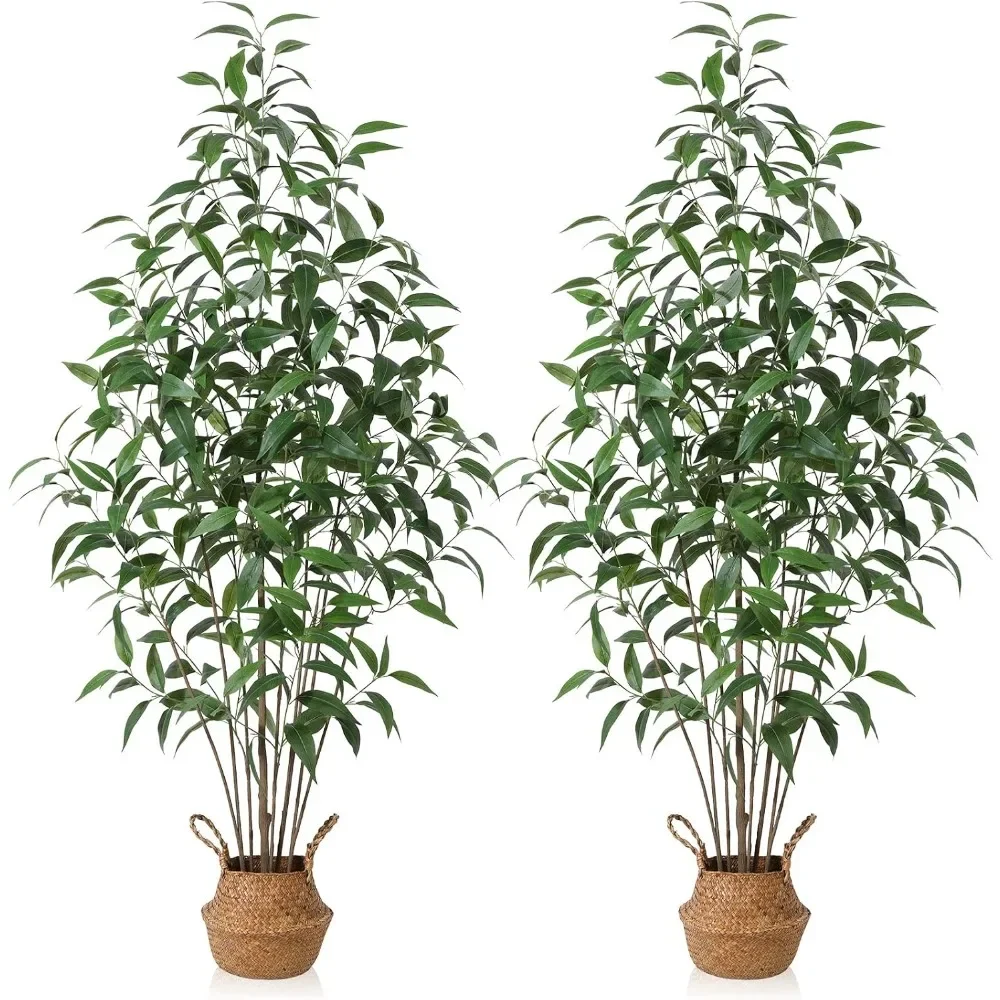 6 Ft Artificial Eucalyptus Tree,Fake Plant in Pot for Home and Office Decor,Home Decoration for Indoor or Outdoor, 2 Pack,Green