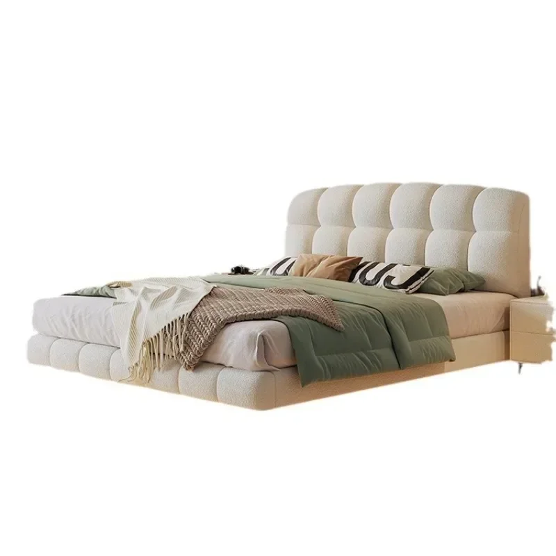 New light luxury cream wind puff bed modern simple master bedroom high-end atmospheric simple suspended fabric bed